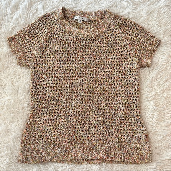 Cabi Multicolor Bouclé Knit Short Sleeve Summer Sweater Size M - Picture 7 of 14